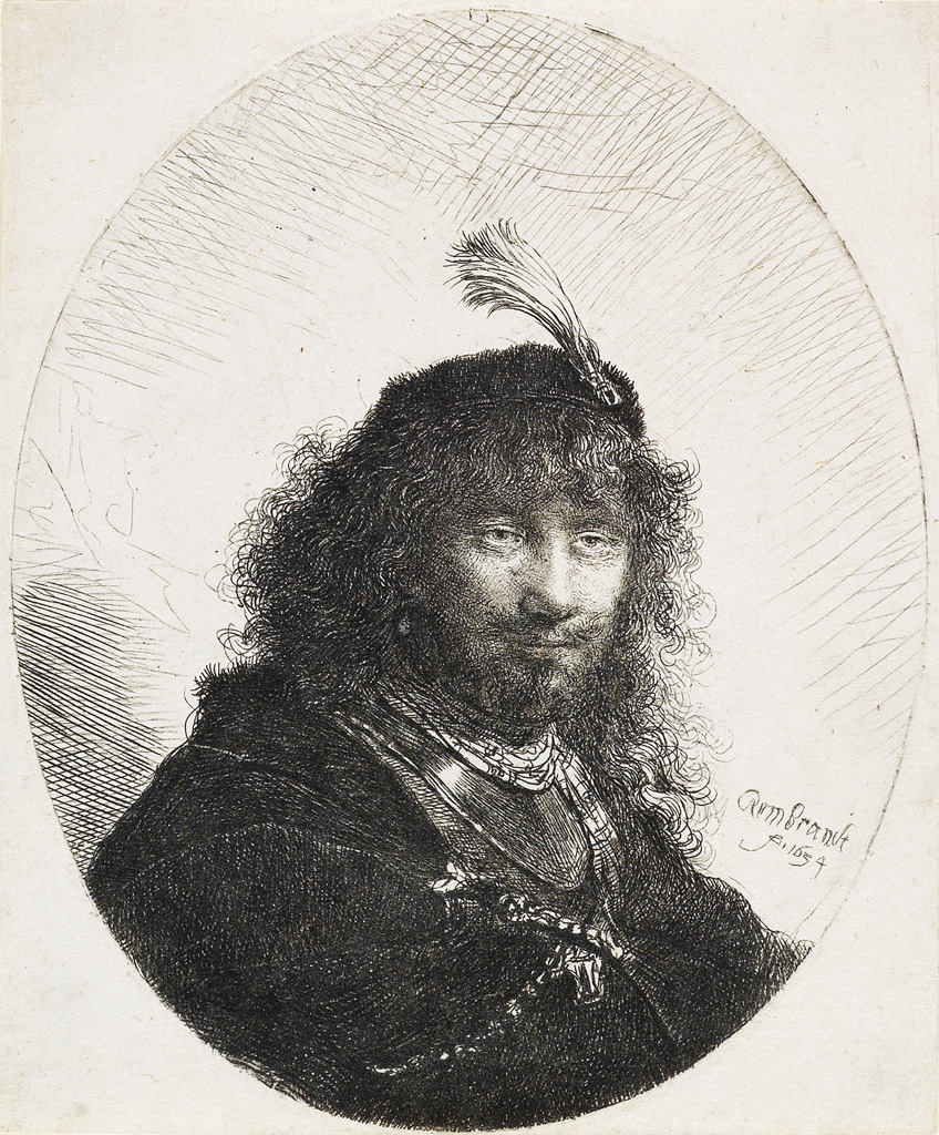 REMBRANDT VAN RIJN Self Portrait with Plumed Cap and Lowered Sabre.
